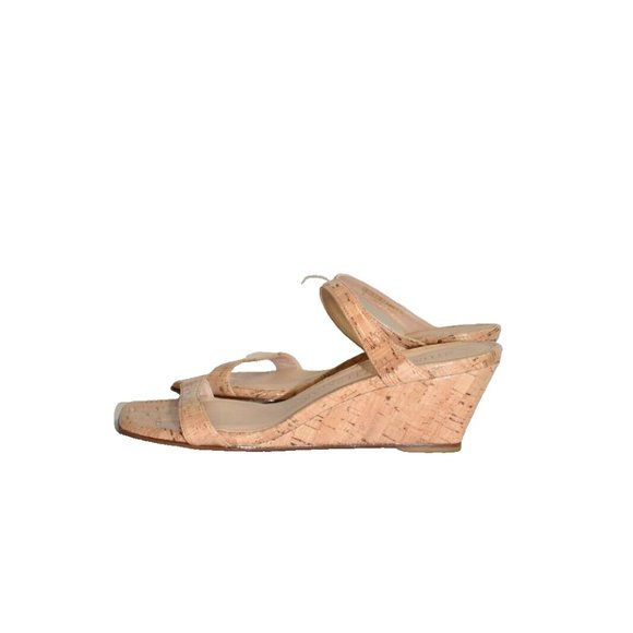 $450 Stuart Weitzman Aleena Wedge Slide Patent Cork mules NATURAL NUDE 6.5 (DB1) - Picture 3 of 7